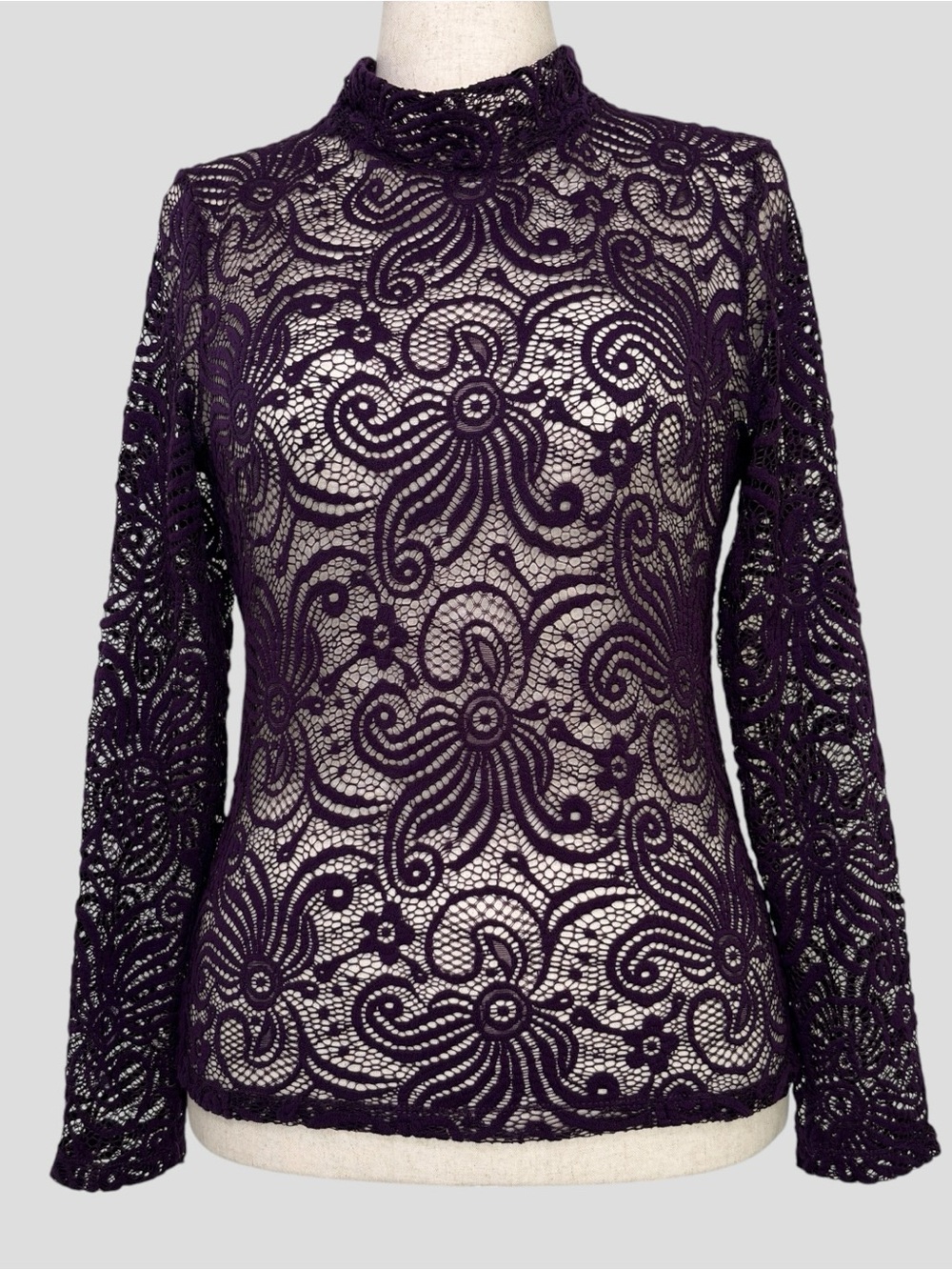 Purple Snow Purple Sheer Lace Top XL Mock Neck Y2K Whimsigoth Dark Fairy Goth